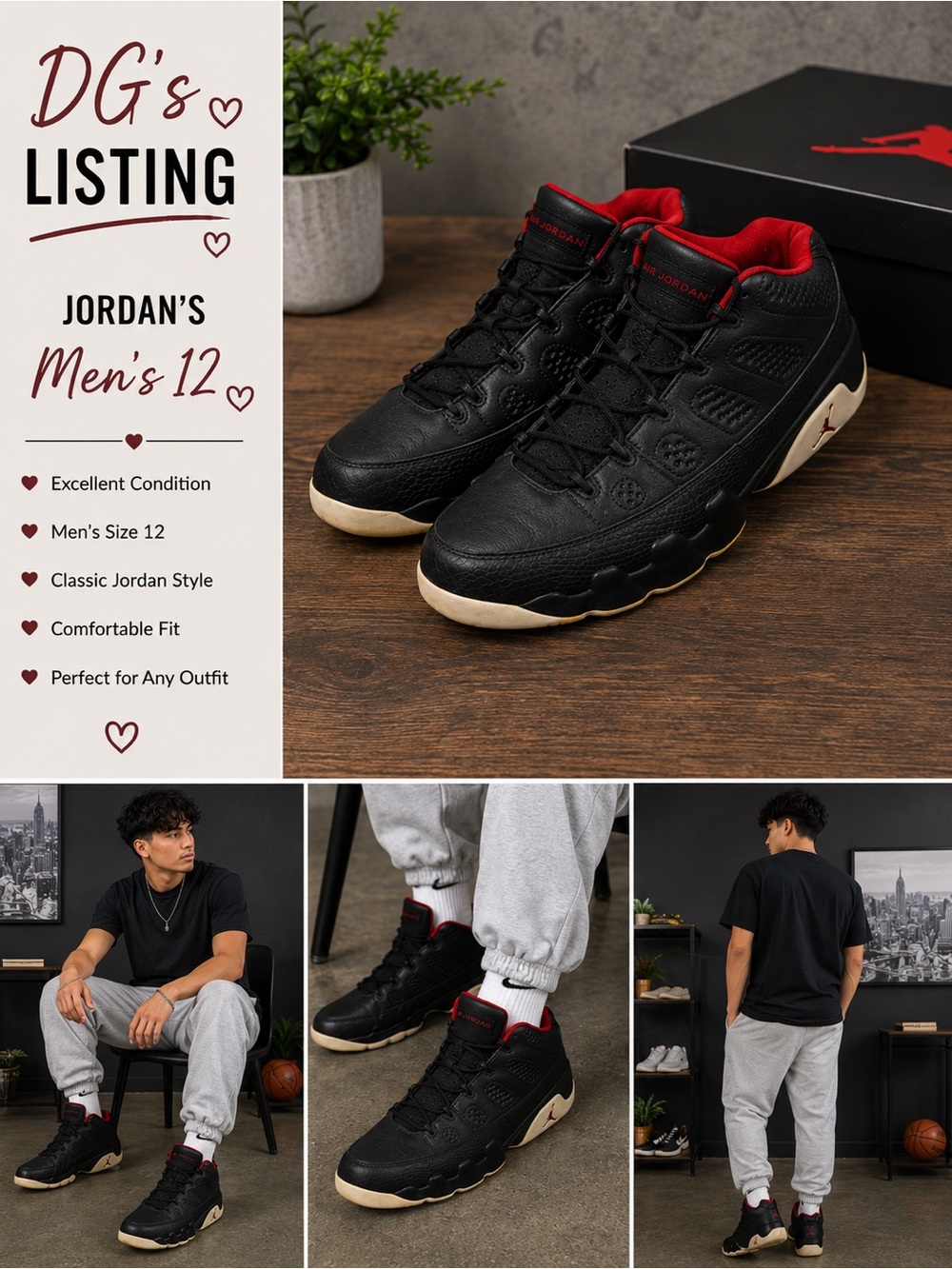 Jordan Men's 12 Retro Basketball Sneakers - Black/Red